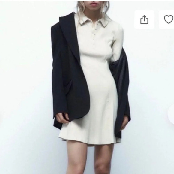 Zara Polo Ribbed Knit Stretch Long Sleeve Mini Dress  Beige Sand Size Small - Picture 4 of 8